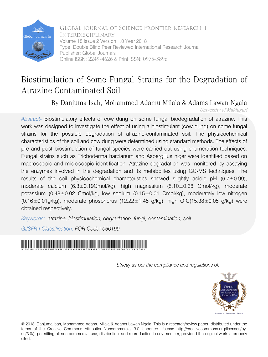 Biostimulation of Some Fungal Strains for the Degradation of Atrazine