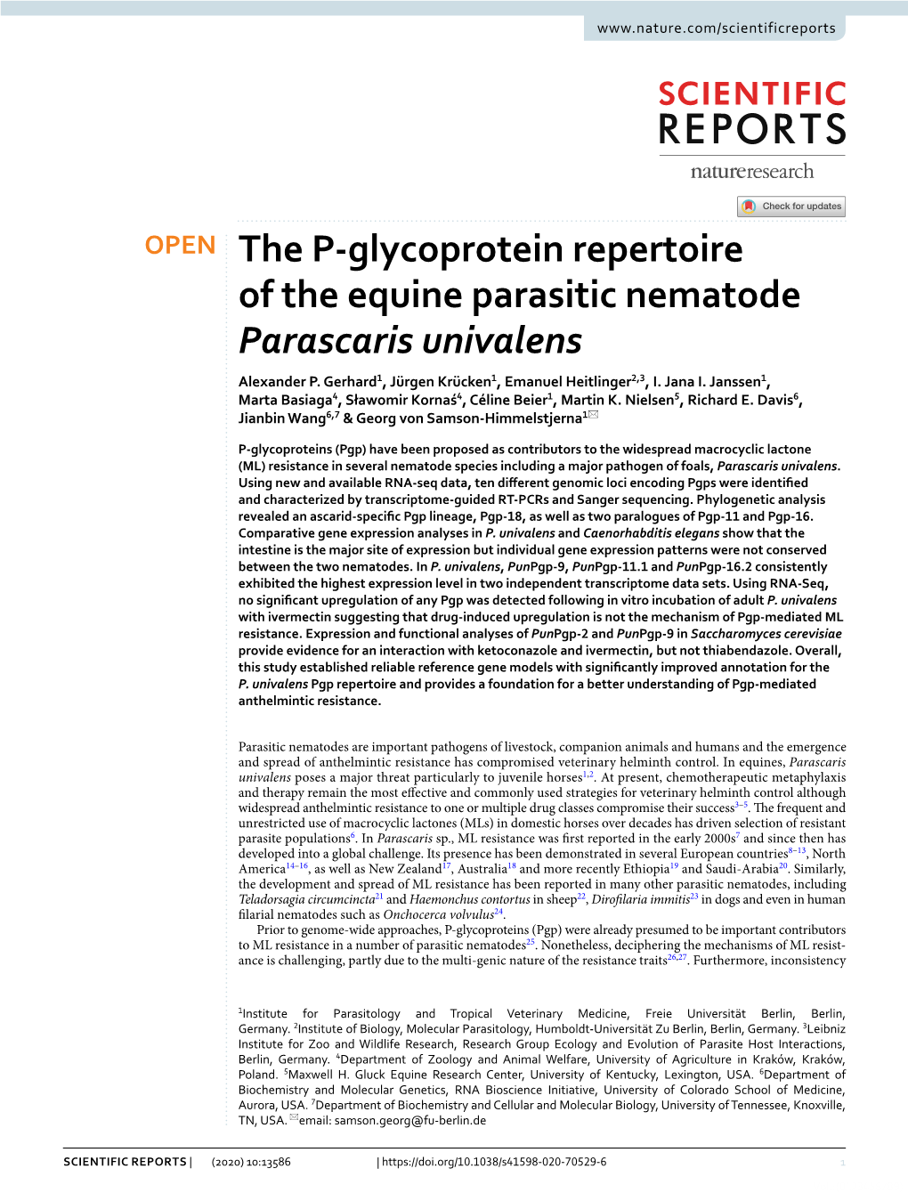 The P-Glycoprotein Repertoire of the Equine Parasitic Nematode Parascaris Univalens