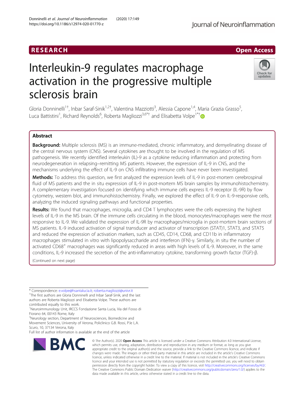 Interleukin-9 Regulates Macrophage Activation in the Progressive Multiple Sclerosis Brain