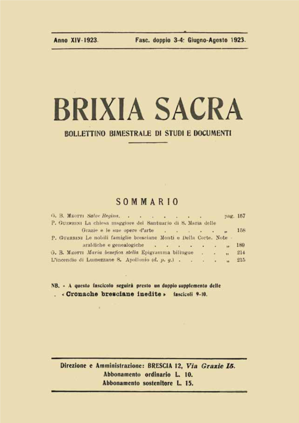 BRIXIA SACRA Boll ETT[NO Blmestrale M STUDI E DOCUMENTI