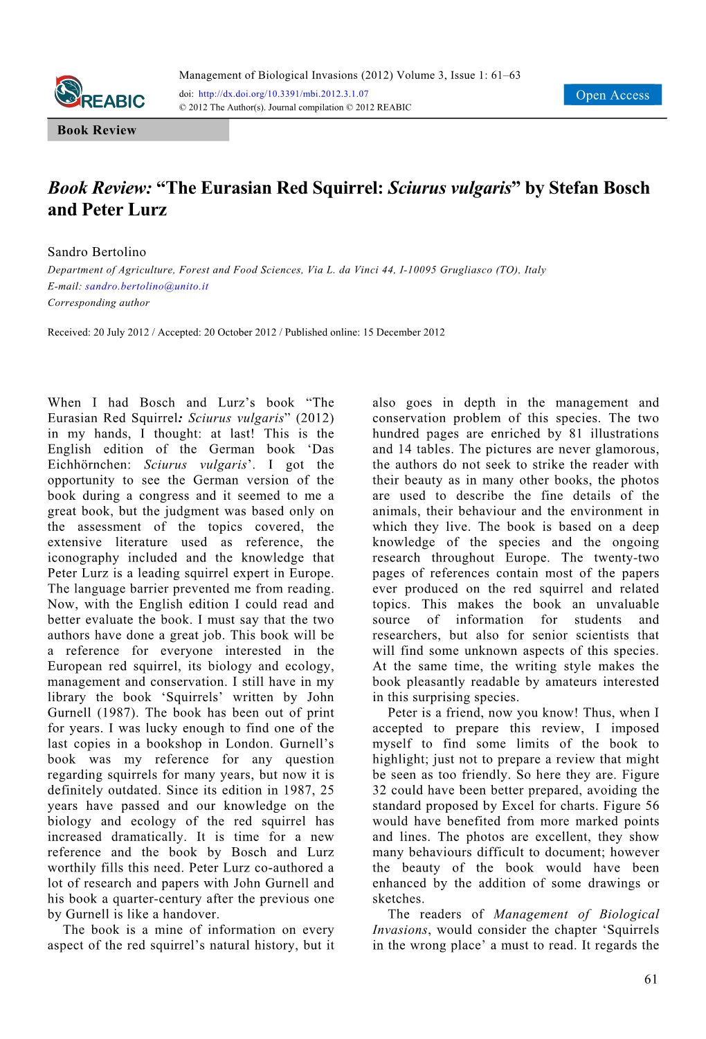 Book Review: “The Eurasian Red Squirrel: Sciurus Vulgaris” by Stefan Bosch and Peter Lurz