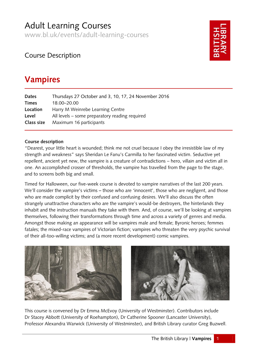 Adult Learning Courses Vampires