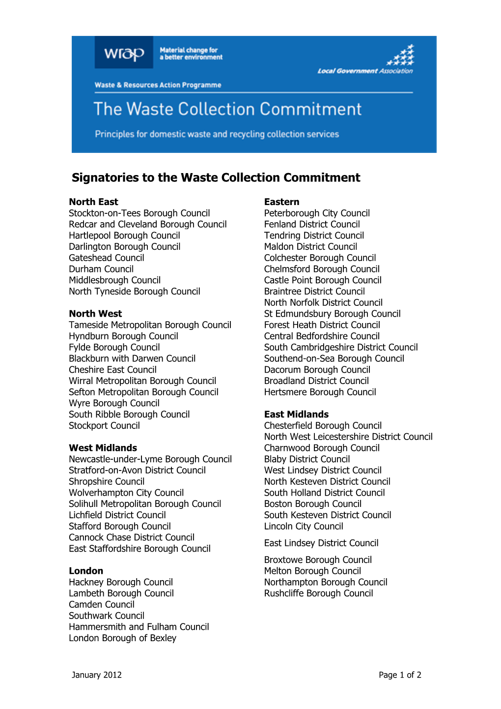 Waste Collection Commitment Signatories