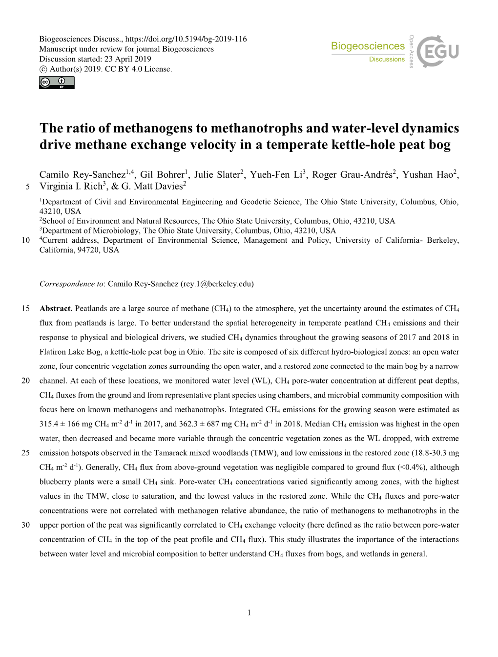 The Ratio of Methanogens to Methanotrophs and Water-Level Dynamics Drive Methane Exchange Velocity in a Temperate Kettle-Hole Peat Bog