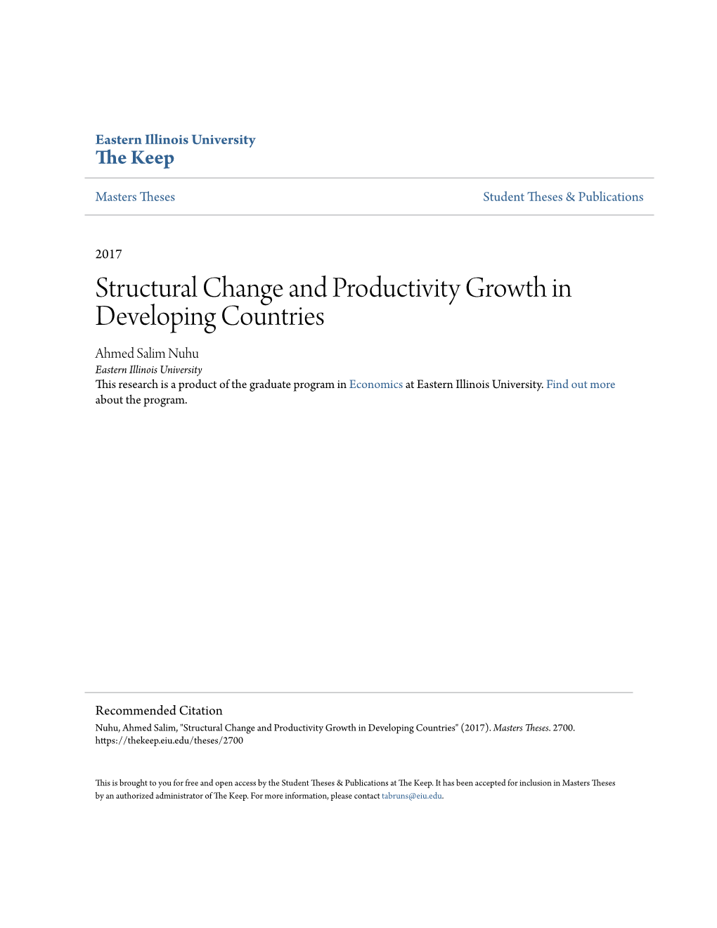 Structural Change and Productivity Growth in Developing Countries