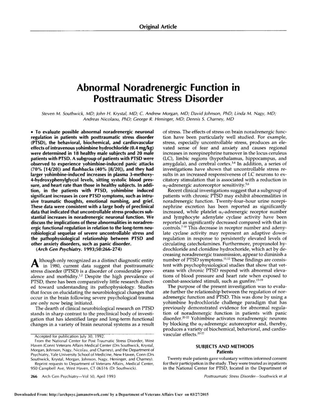 Abnormal Noradrenergic Function in Posttraumatic Stress Disorder