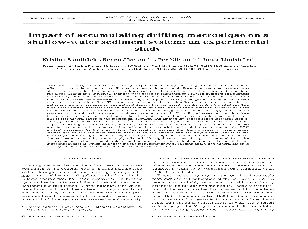 Impact of Accumulating Drifting Macroalgae on a Shallow-Water Sediment System: an Experimental Study