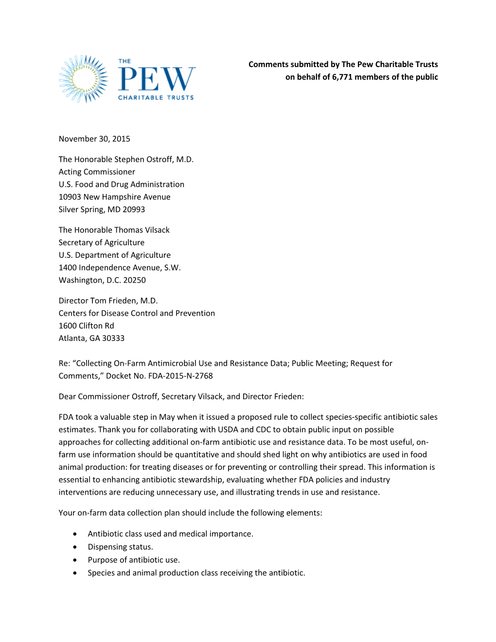 Comments Submitted by the Pew Charitable Trusts on Behalf of 6,771 Members of the Public