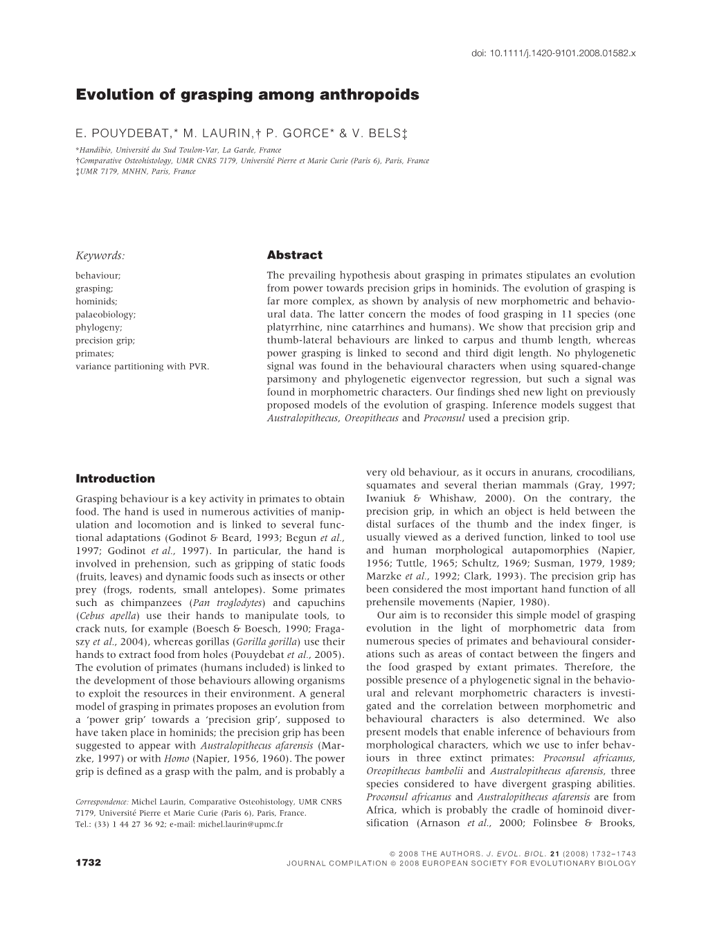 Evolution of Grasping Among Anthropoids