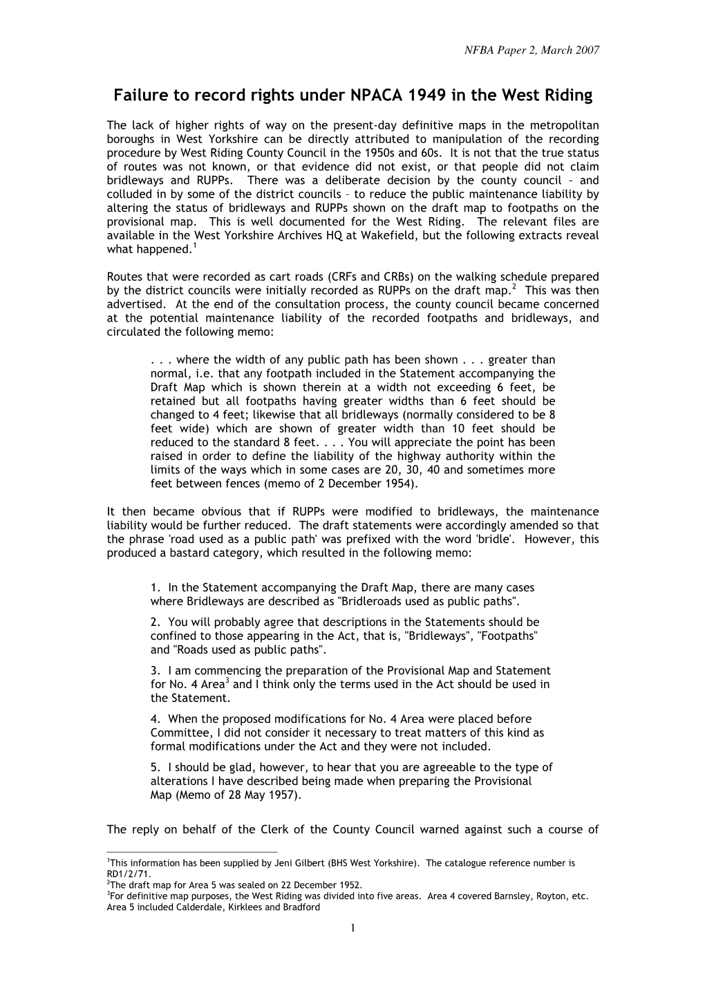 Failure to Record Rights Under NPACA 1949 in the West Riding