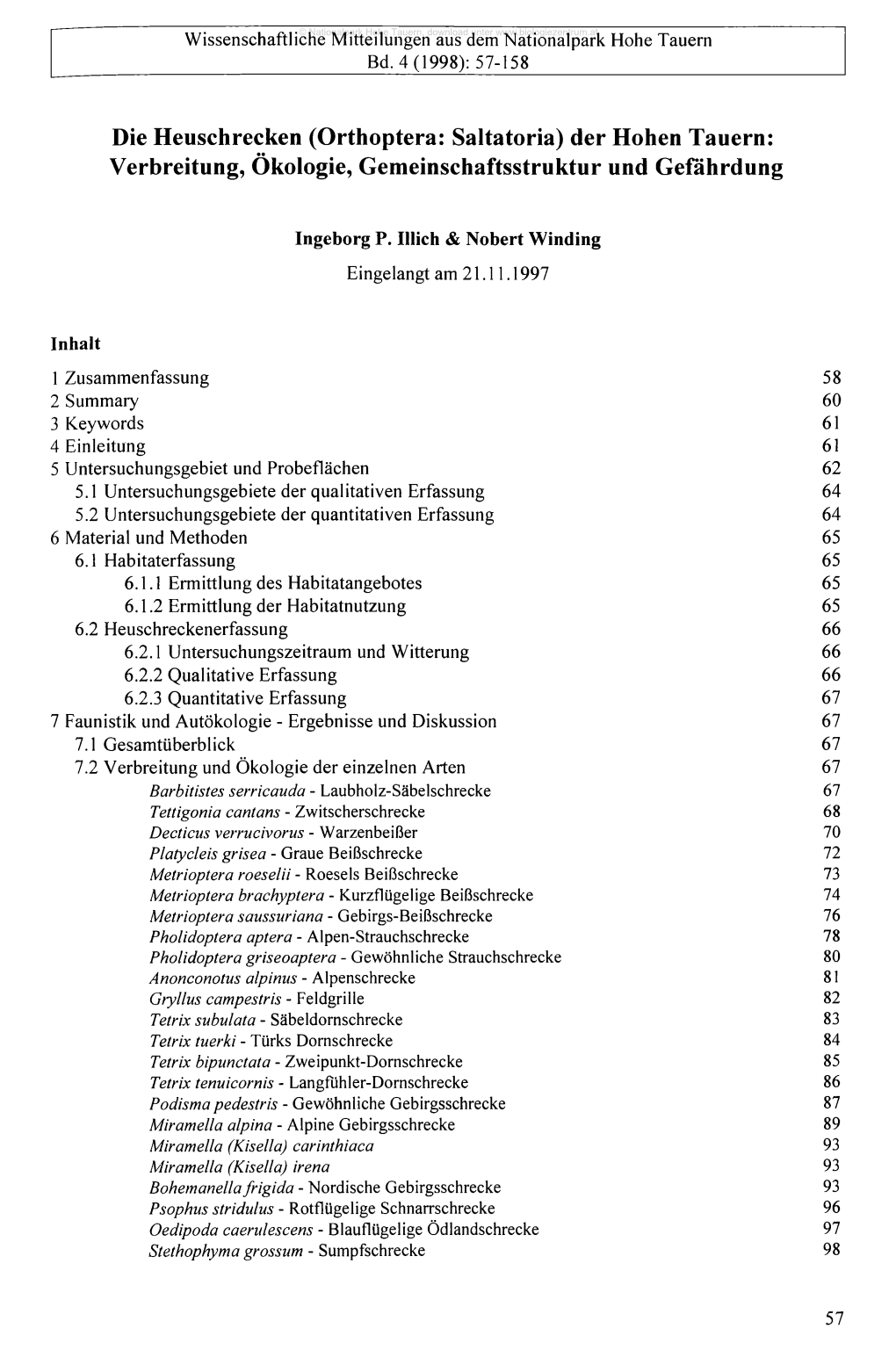 Der Hohen Tauern: Verbreitung, Ökologie, Gemeinschaftsstruktur Und Gefährdung