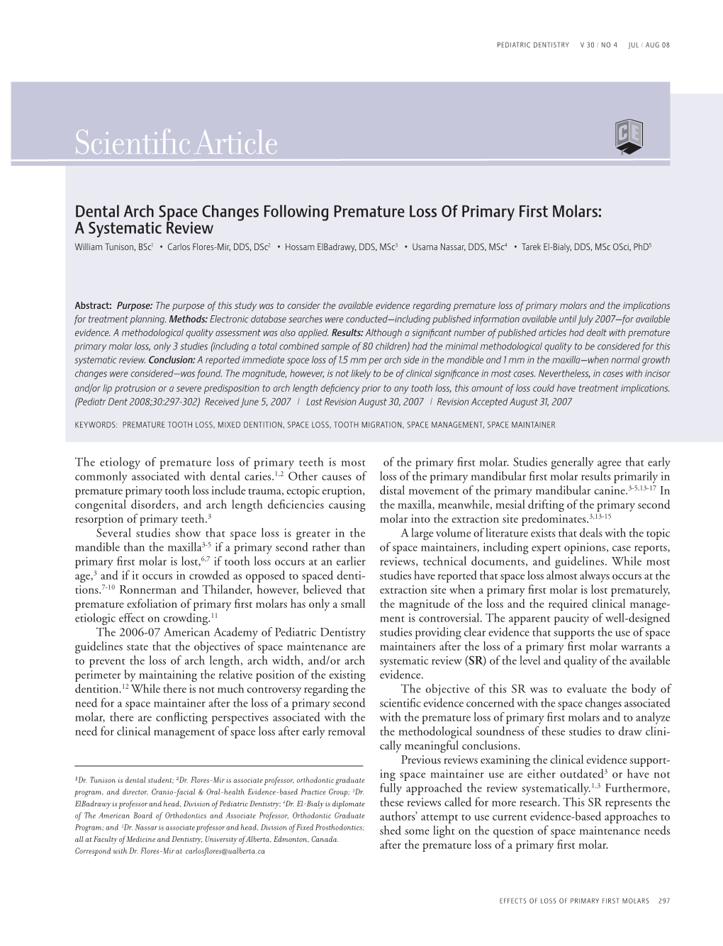 Dental Arch Space Changes Following Premature Loss of Primary First Molars