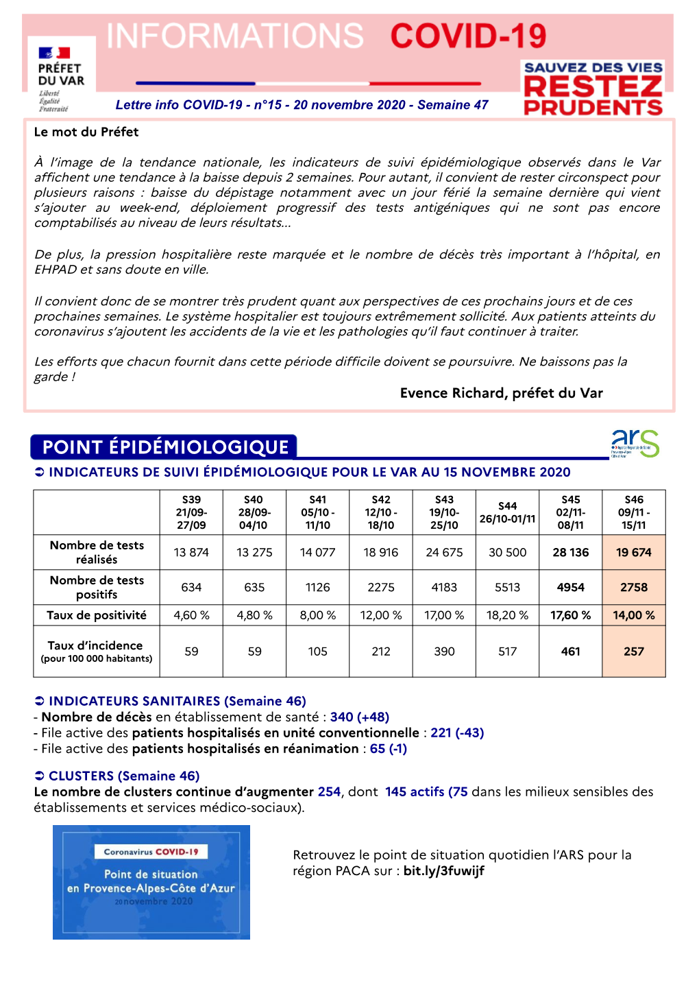 Lettre N°15 Informations Covid-19 Du 20 Novembre 2020