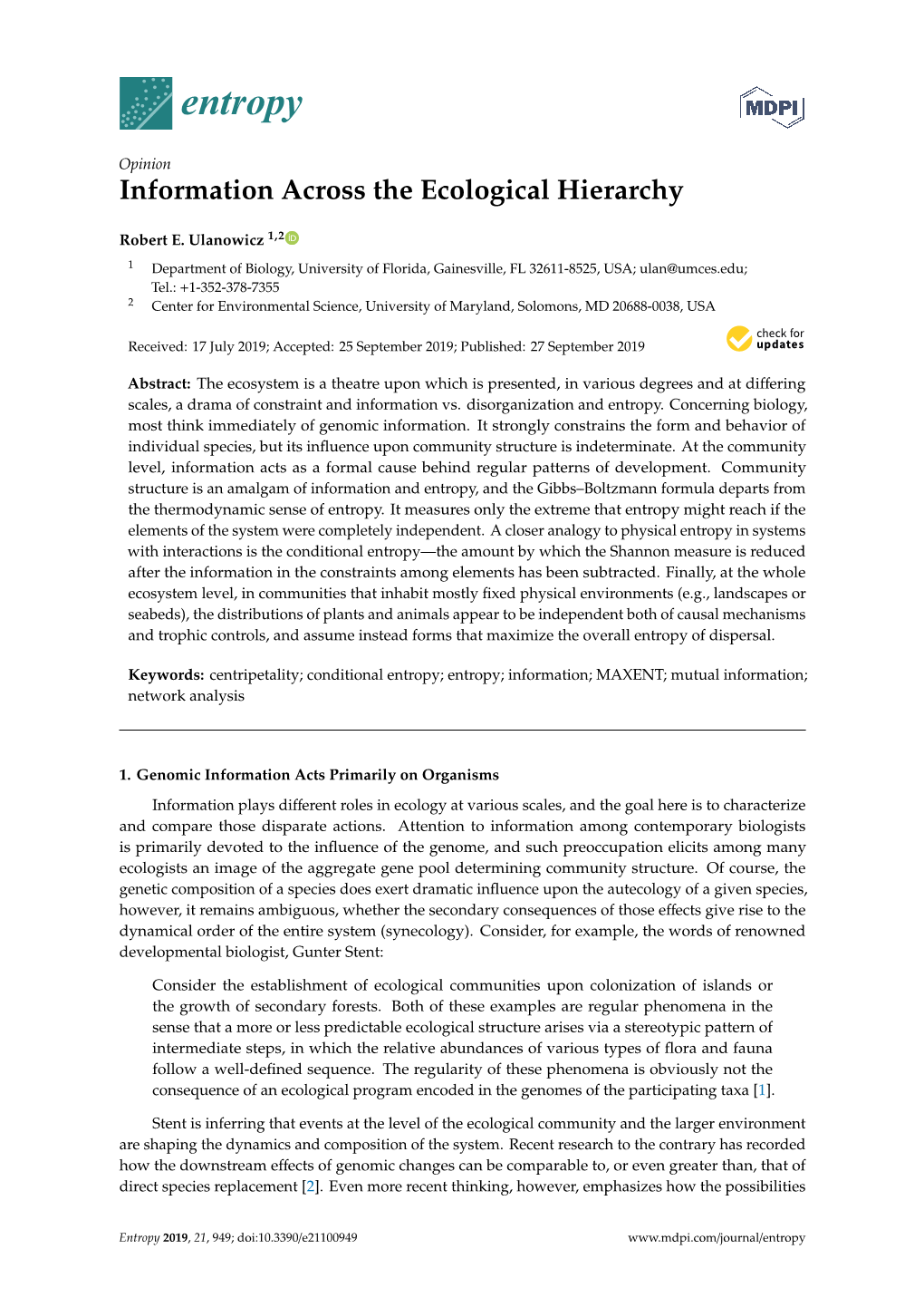 Information Across the Ecological Hierarchy