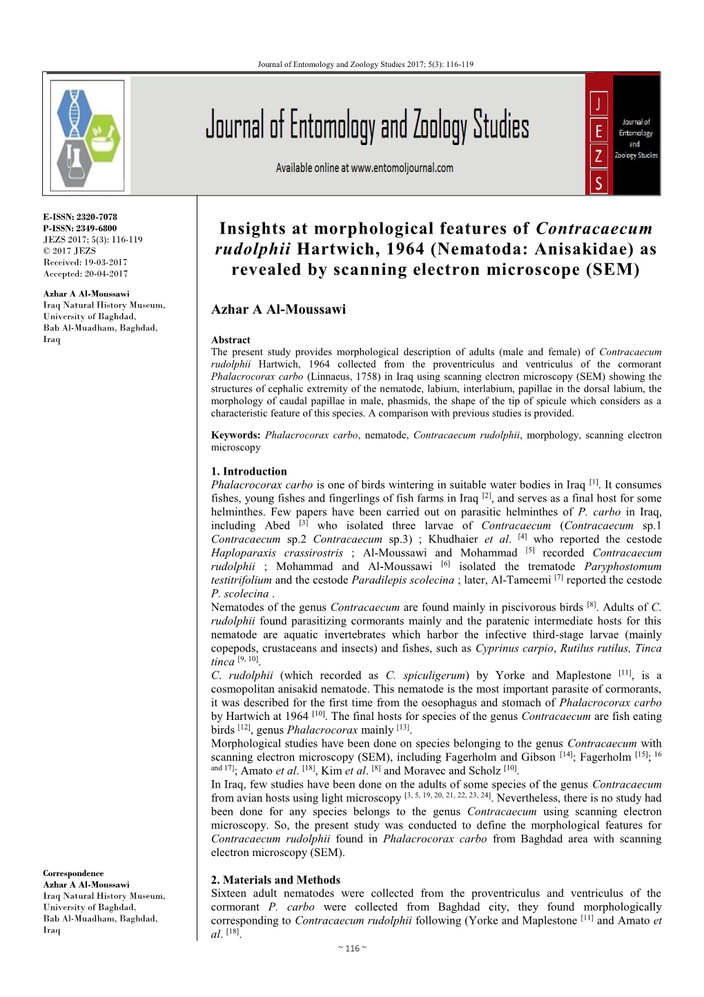 Insights at Morphological Features of Contracaecum Rudolphii Hartwich