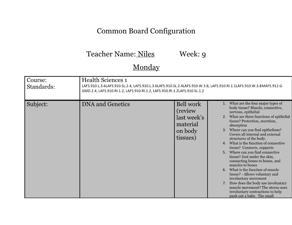 Teacher Name: Niles Week: 9