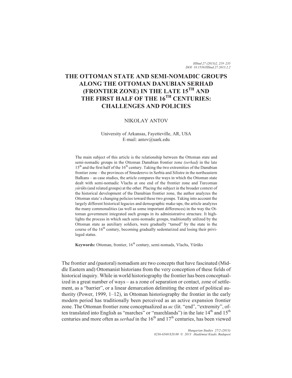 The Ottoman State and Semi-Nomadic Groups Along