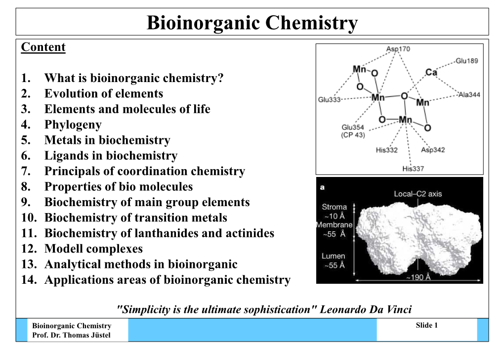 Bioinorganic Chemistry Content