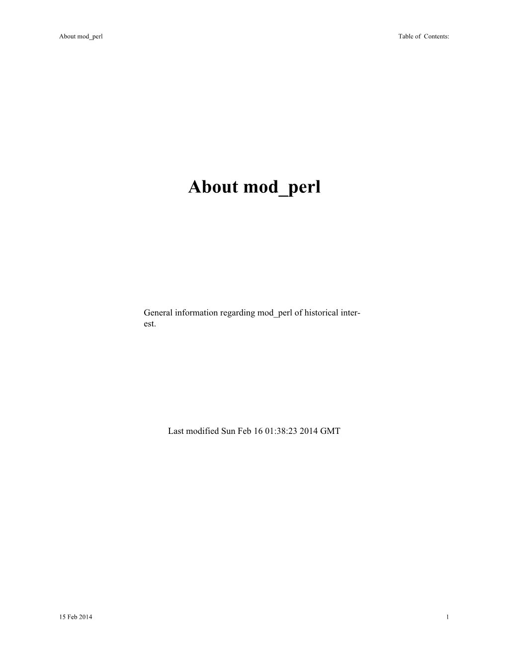 About Mod Perl Table of Contents