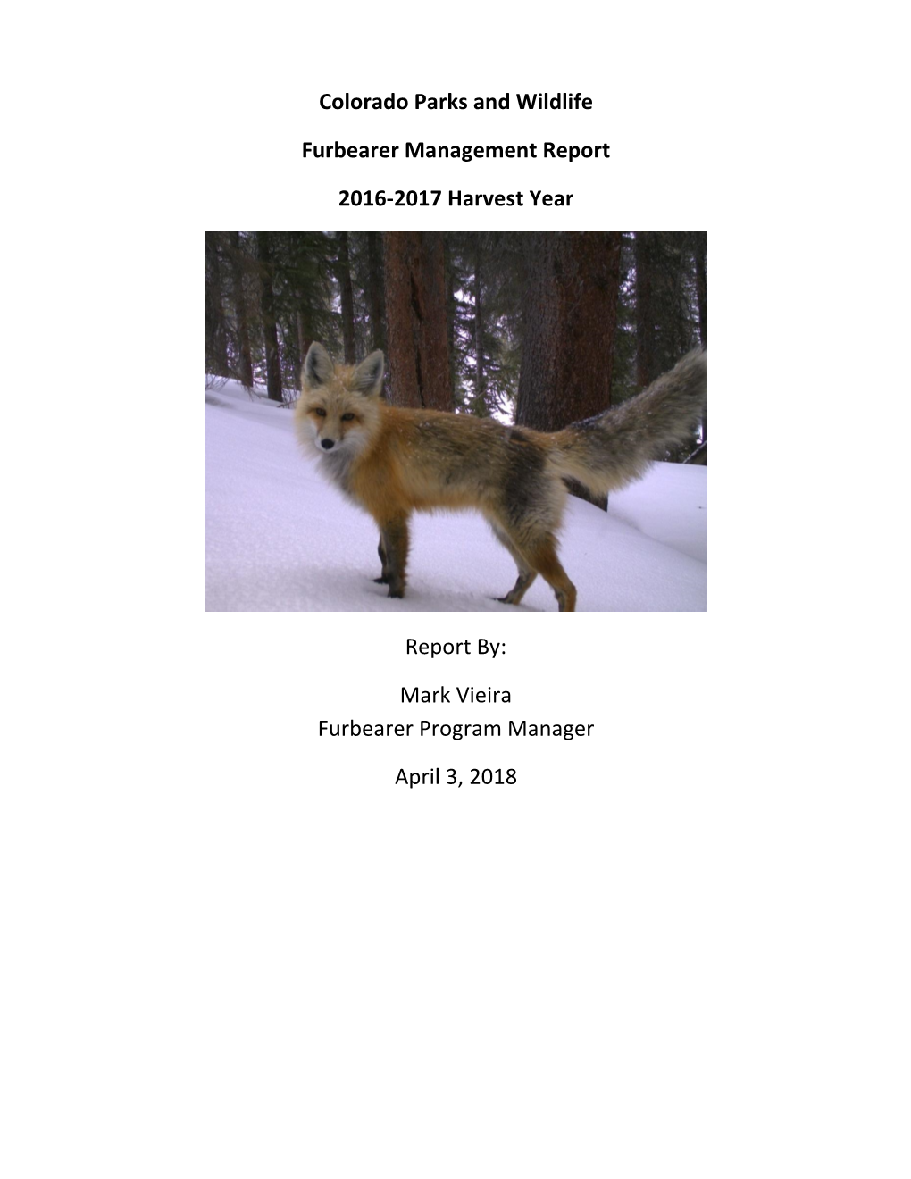 CPW Furbearer Management Report 2016-2017 Harvest Year