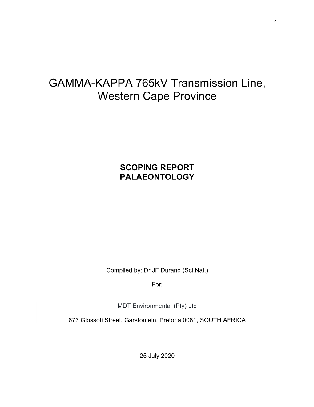 GAMMA-KAPPA 765Kv Transmission Line, Western Cape Province