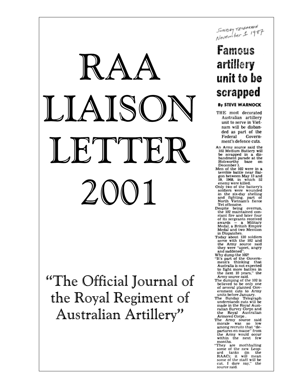 Royal Australian Artillery Liaison Letter 2001