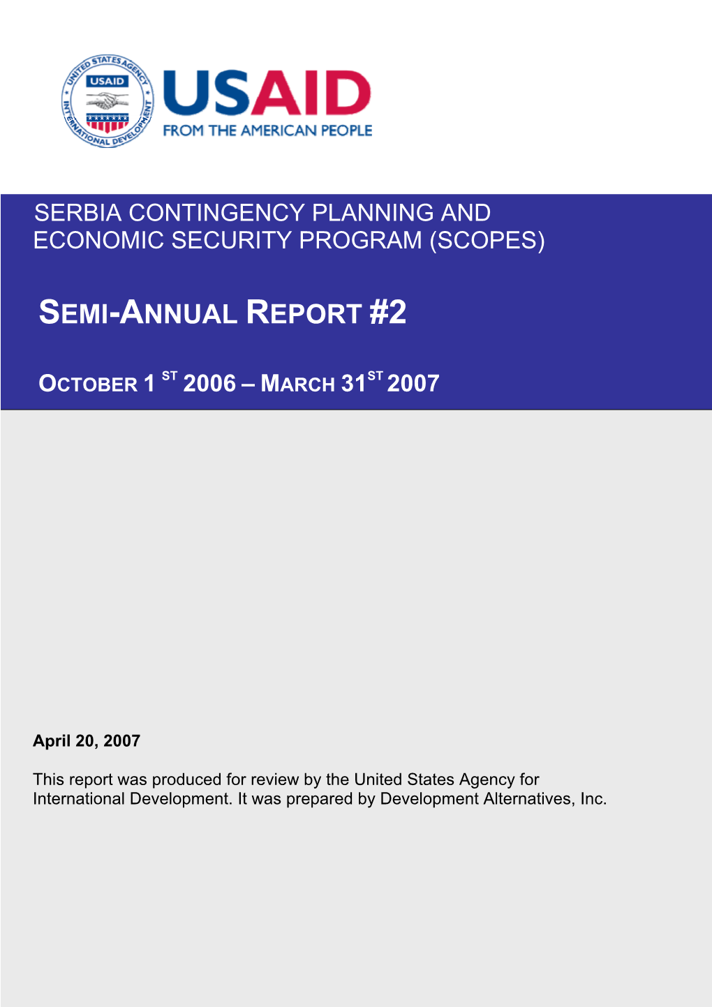 Semi-Annual Report #2, October 2006 – March 2007