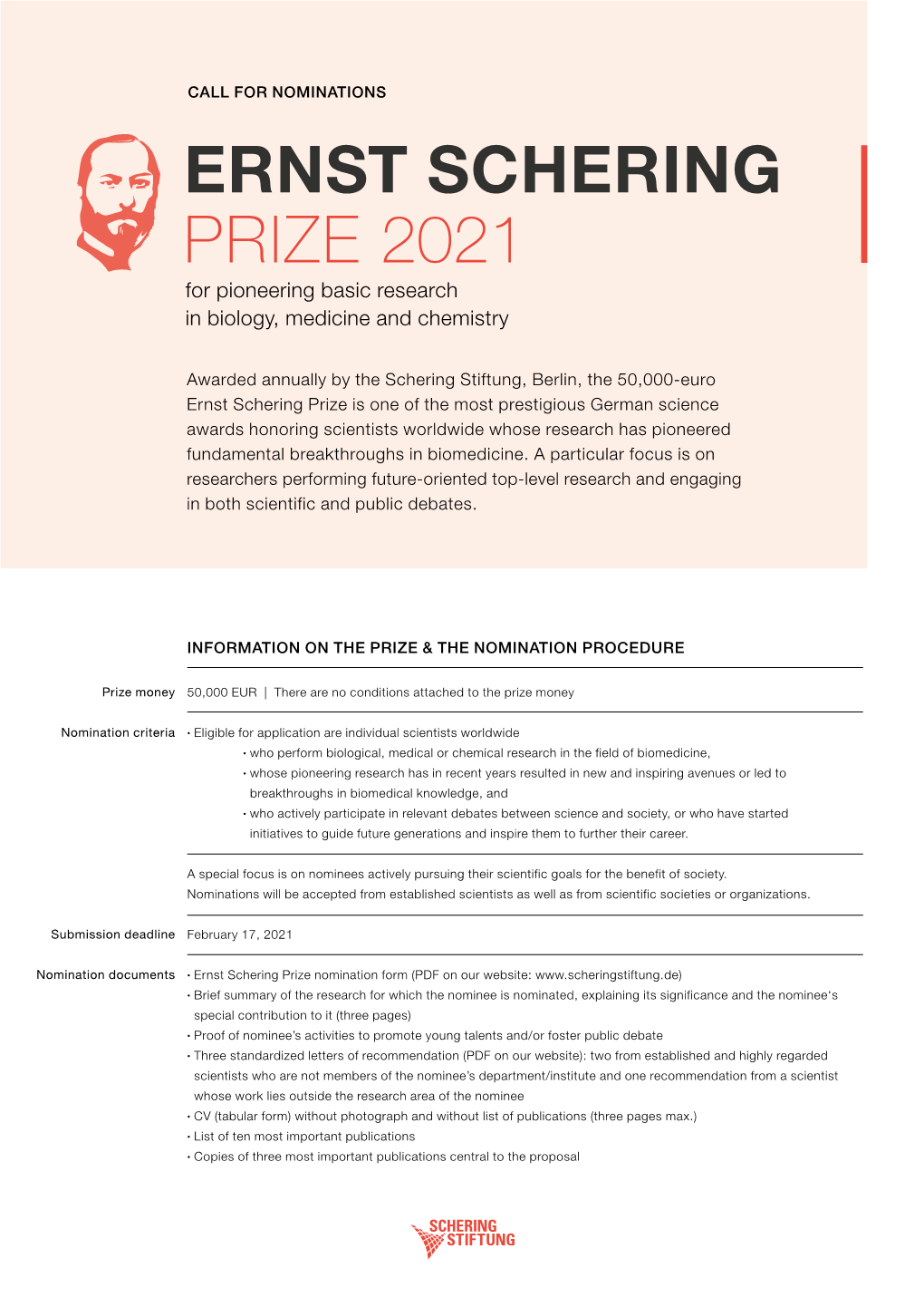 ERNST SCHERING PRIZE 2021 for Pioneering Basic Research in Biology, Medicine and Chemistry