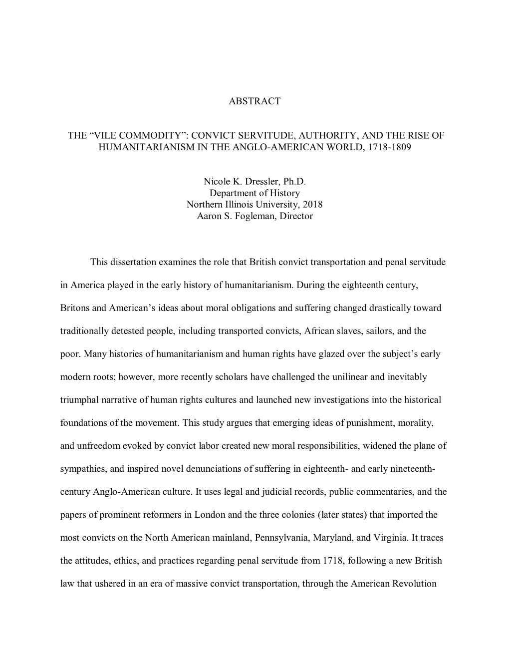 Convict Servitude, Authority, and the Rise of Humanitarianism in the Anglo-American World, 1718-1809