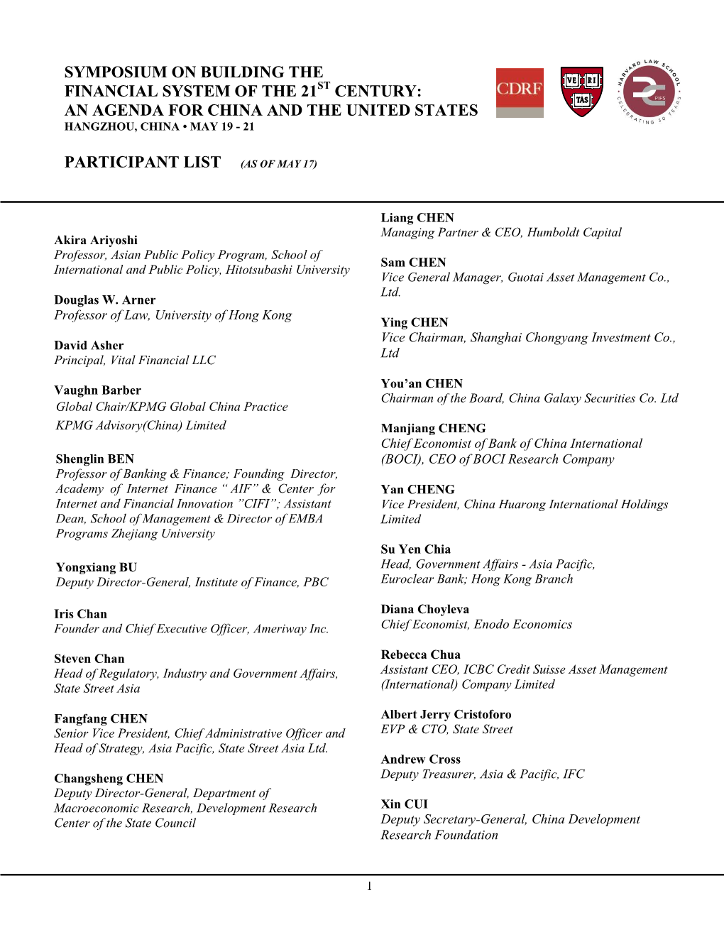 2016 China – US Symposium Participant List