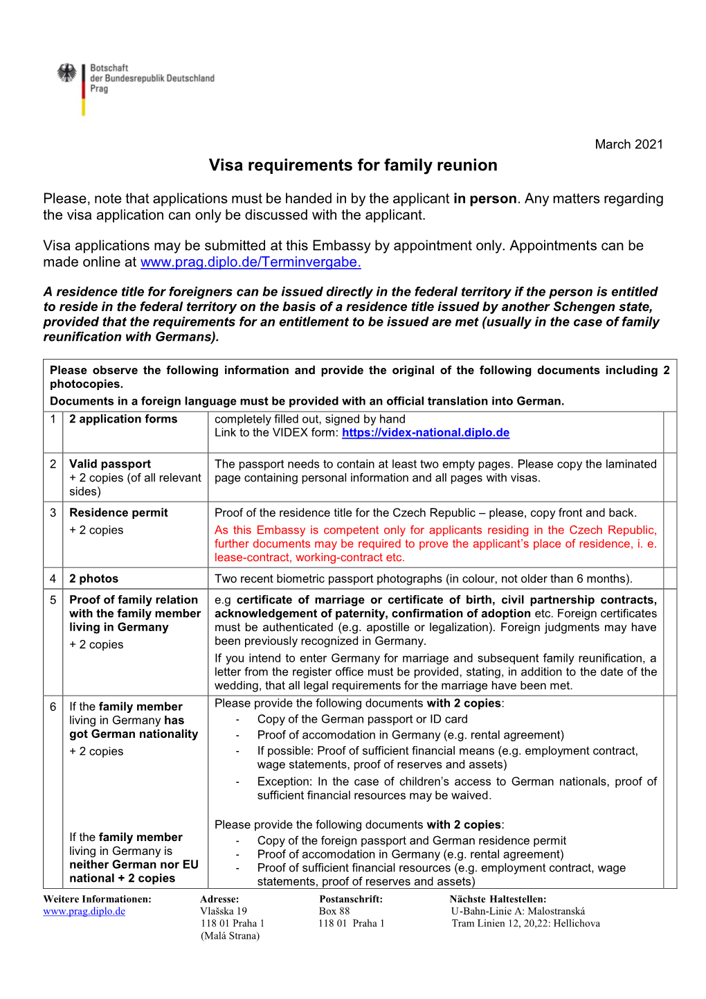 Visa Requirements for Family Reunion