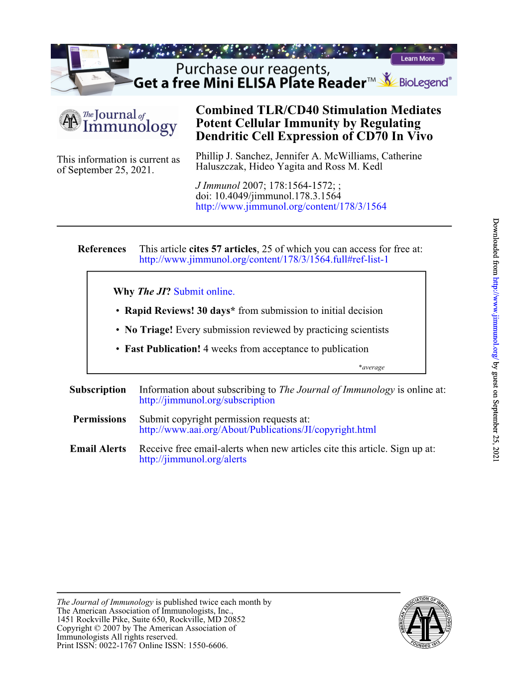 Dendritic Cell Expression of CD70 in Vivo Potent Cellular Immunity By