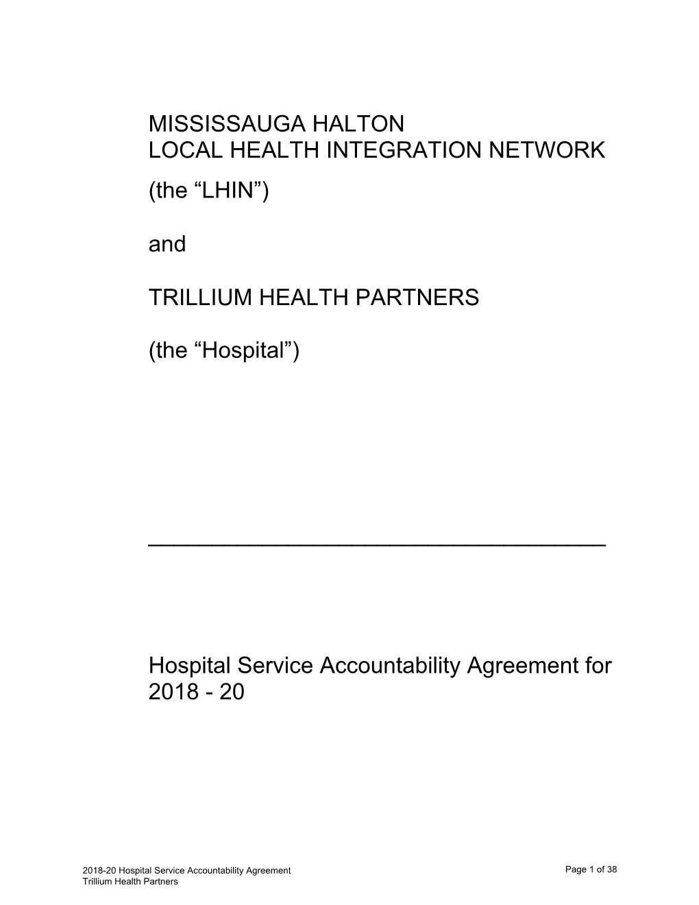 2018-20 Hospital Service Accountability Agreement (HSAA)