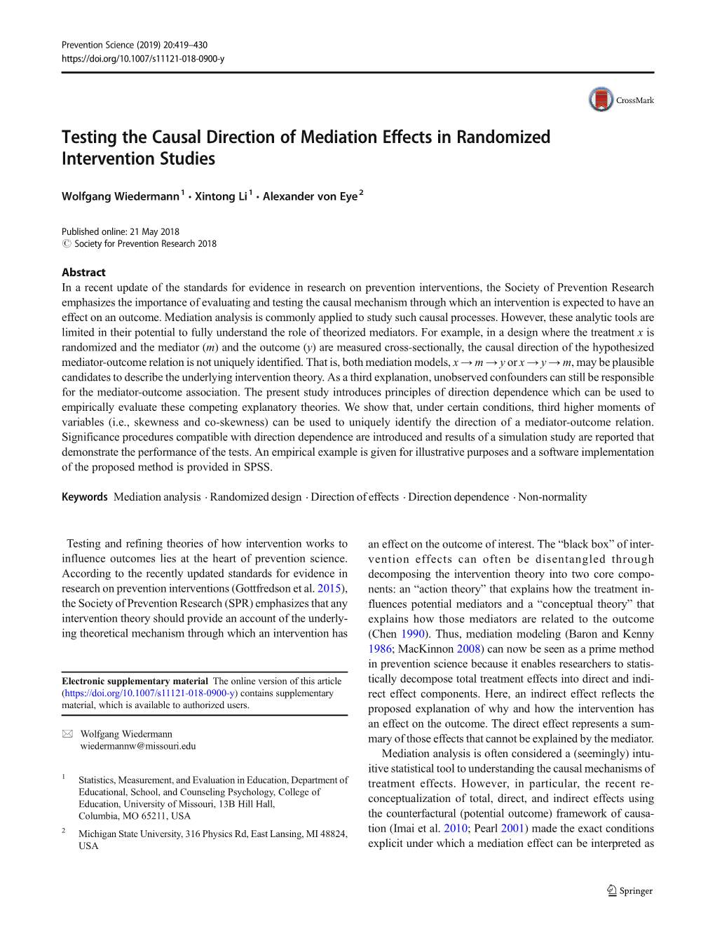 Testing the Causal Direction of Mediation Effects in Randomized Intervention Studies