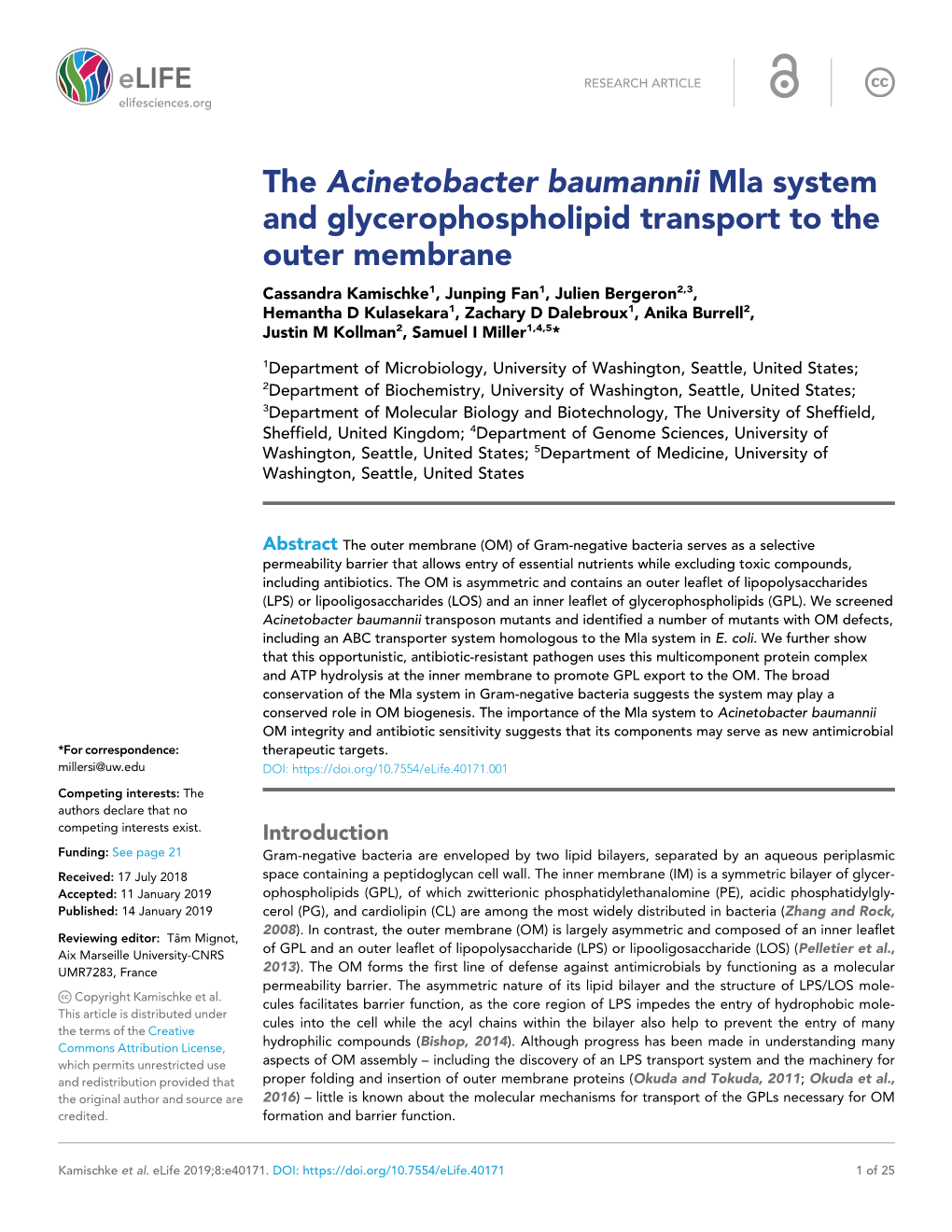 The Acinetobacter Baumannii Mla System and Glycerophospholipid