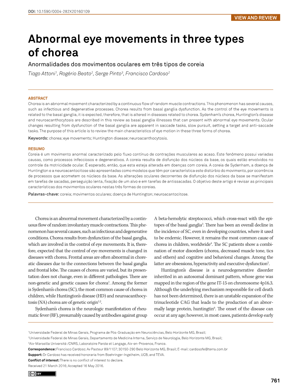 Abnormal Eye Movements in Three Types of Chorea