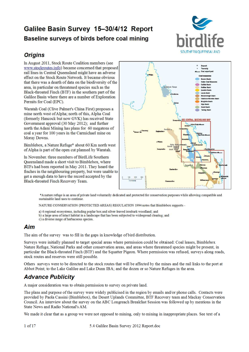 5.4 Galilee Basin Survey 2012 Report.Doc Occur in Proximity to Intact Woodlands.) Waterhole Watches Were Not Used (More Useful in the Dry Season)