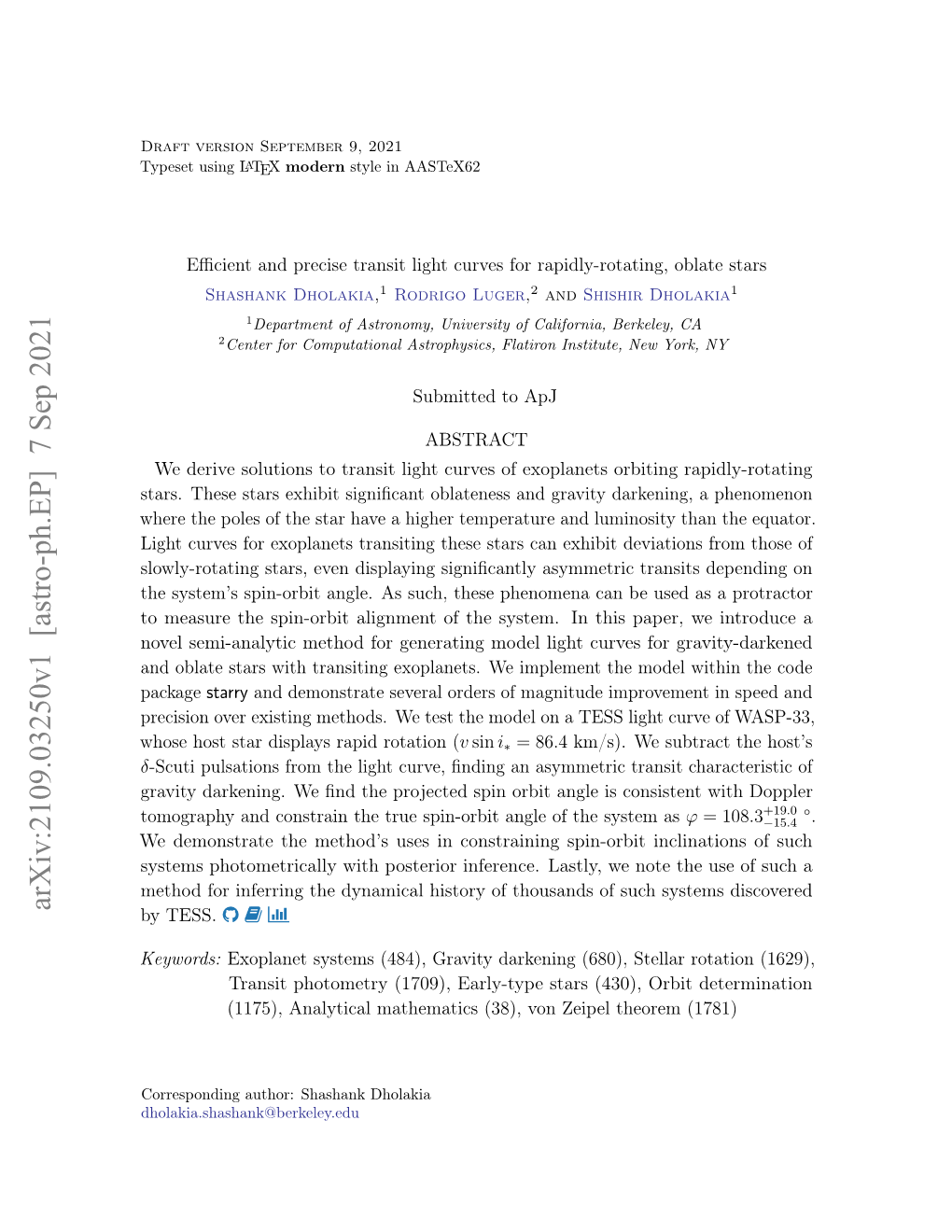 Arxiv:2109.03250V1 [Astro-Ph.EP] 7 Sep 2021 by TESS