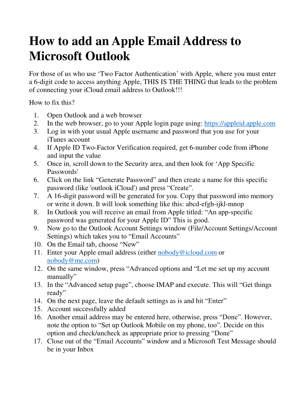 How to Add an Apple Email Address to Microsoft Outlook