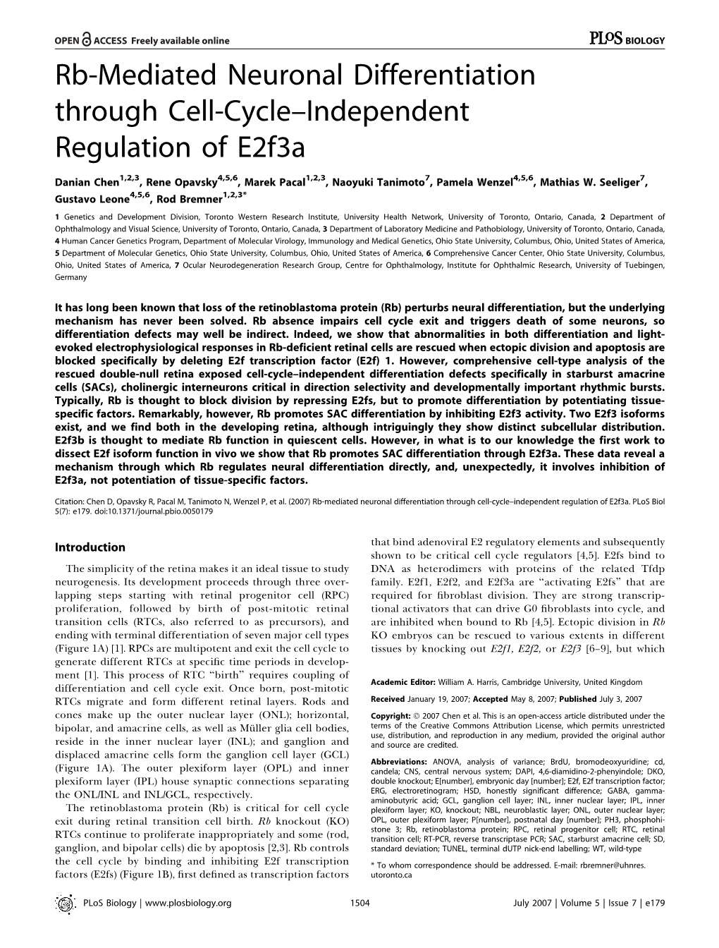 Rb-Mediated Neuronal Differentiation Through Cell-Cycle–Independent Regulation of E2f3a