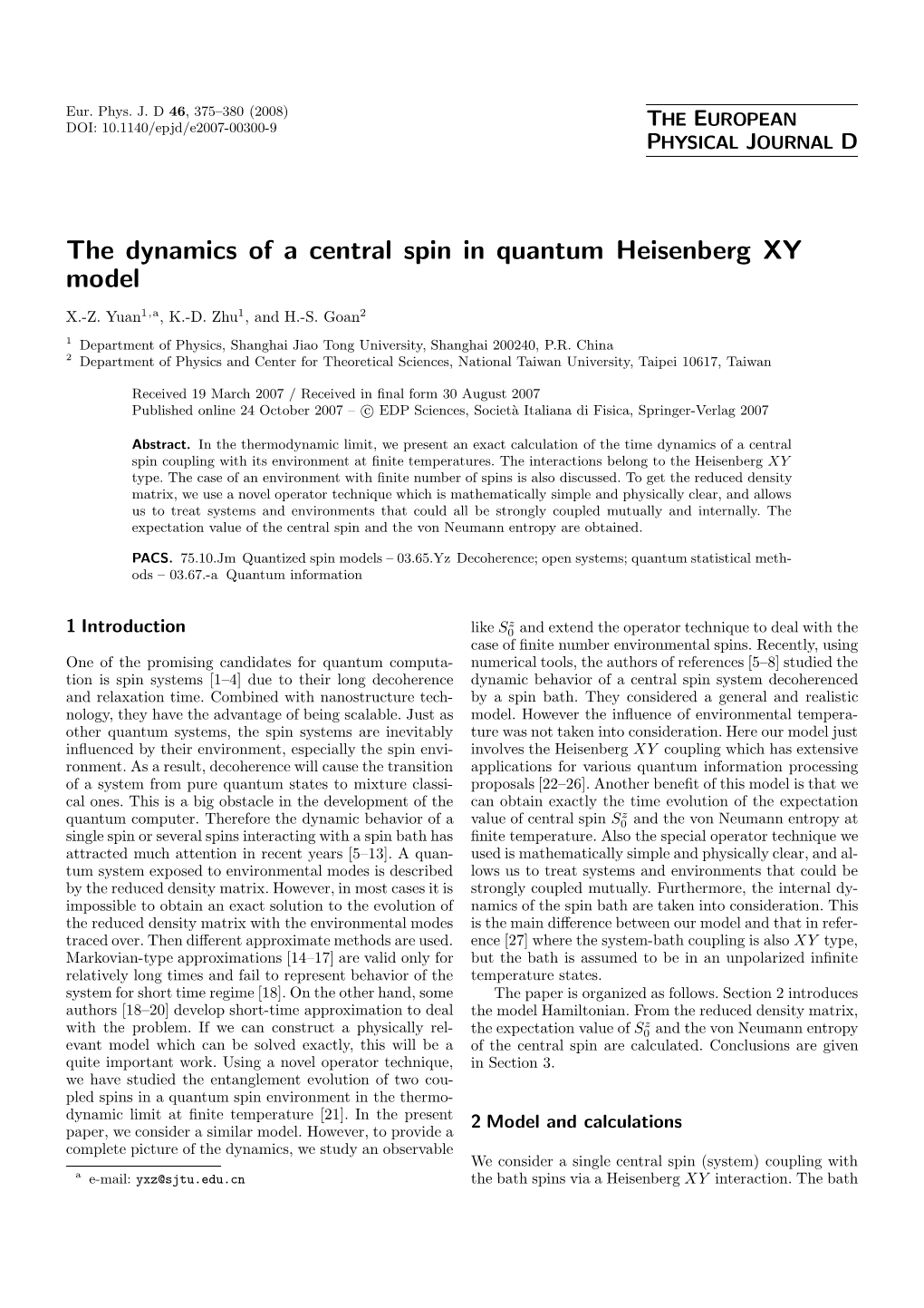 The Dynamics of a Central Spin in Quantum Heisenberg XY Model