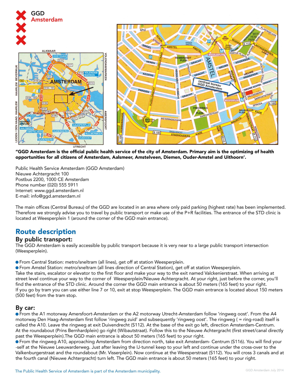 Route Map GGD Amsterdam Head Office Nieuwe Achtergracht