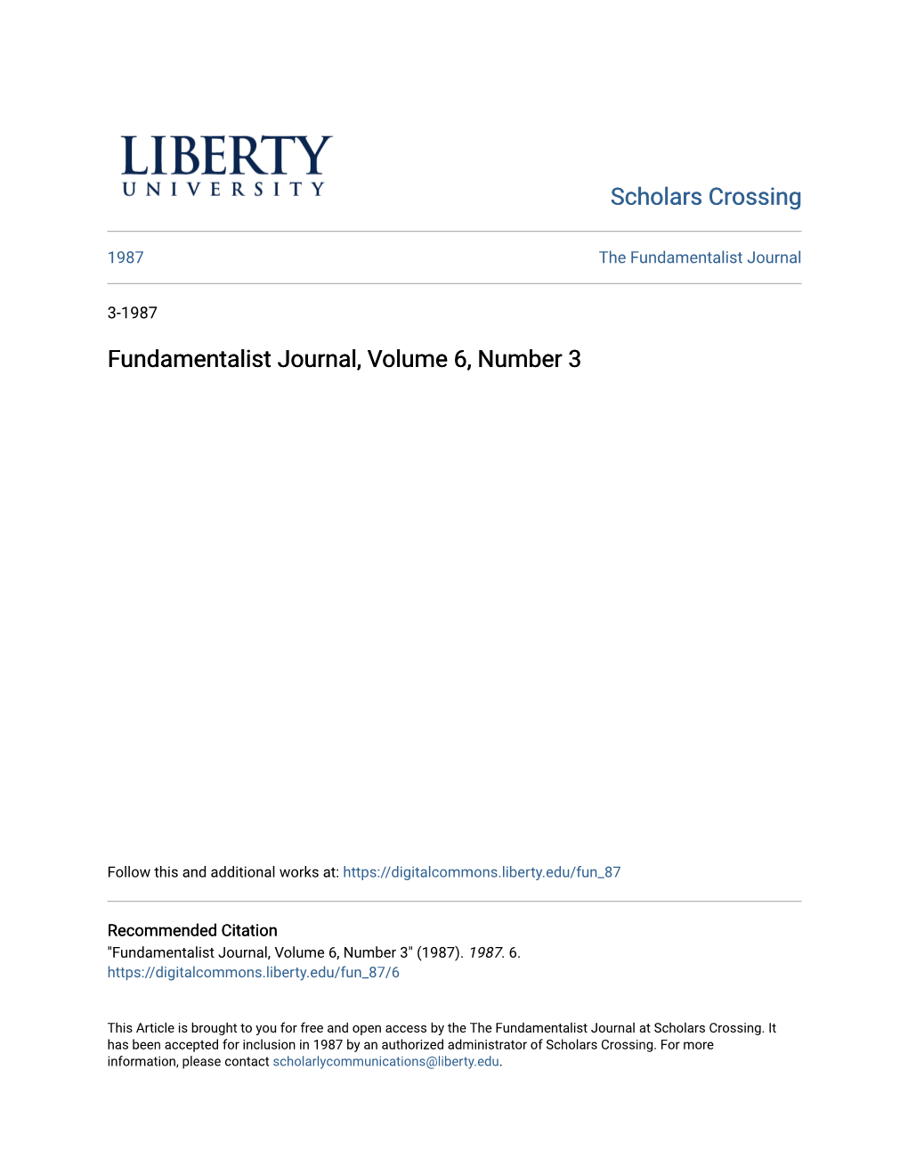 Fundamentalist Journal, Volume 6, Number 3