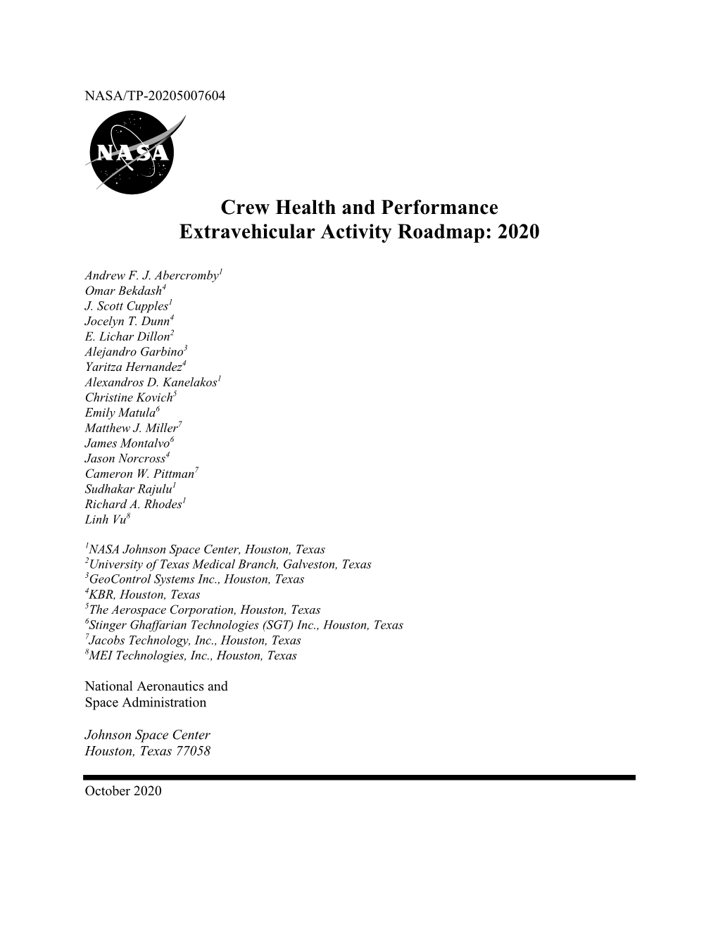 2020 Crew Health & Performance EVA Roadmap