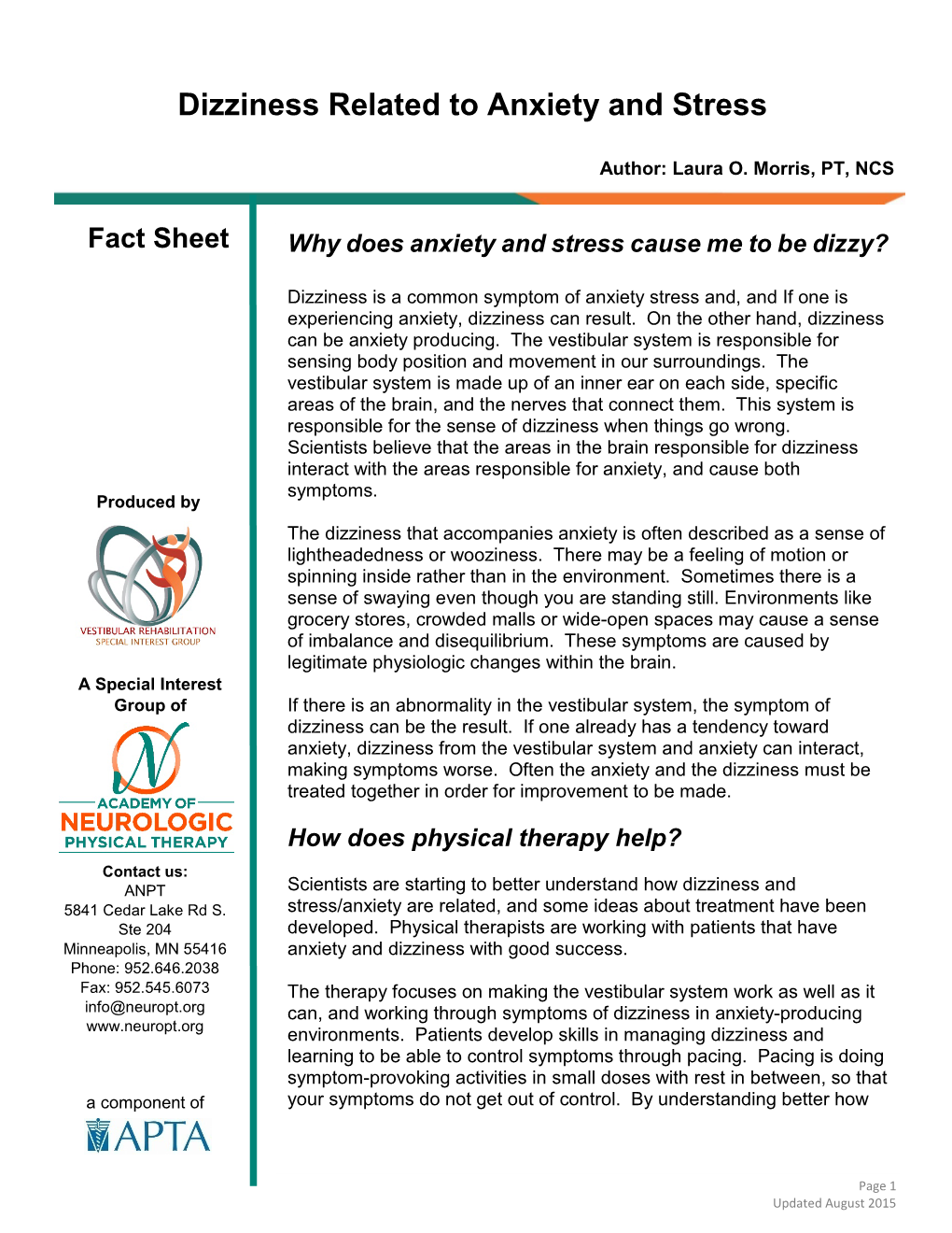 Dizziness Related to Anxiety and Stress