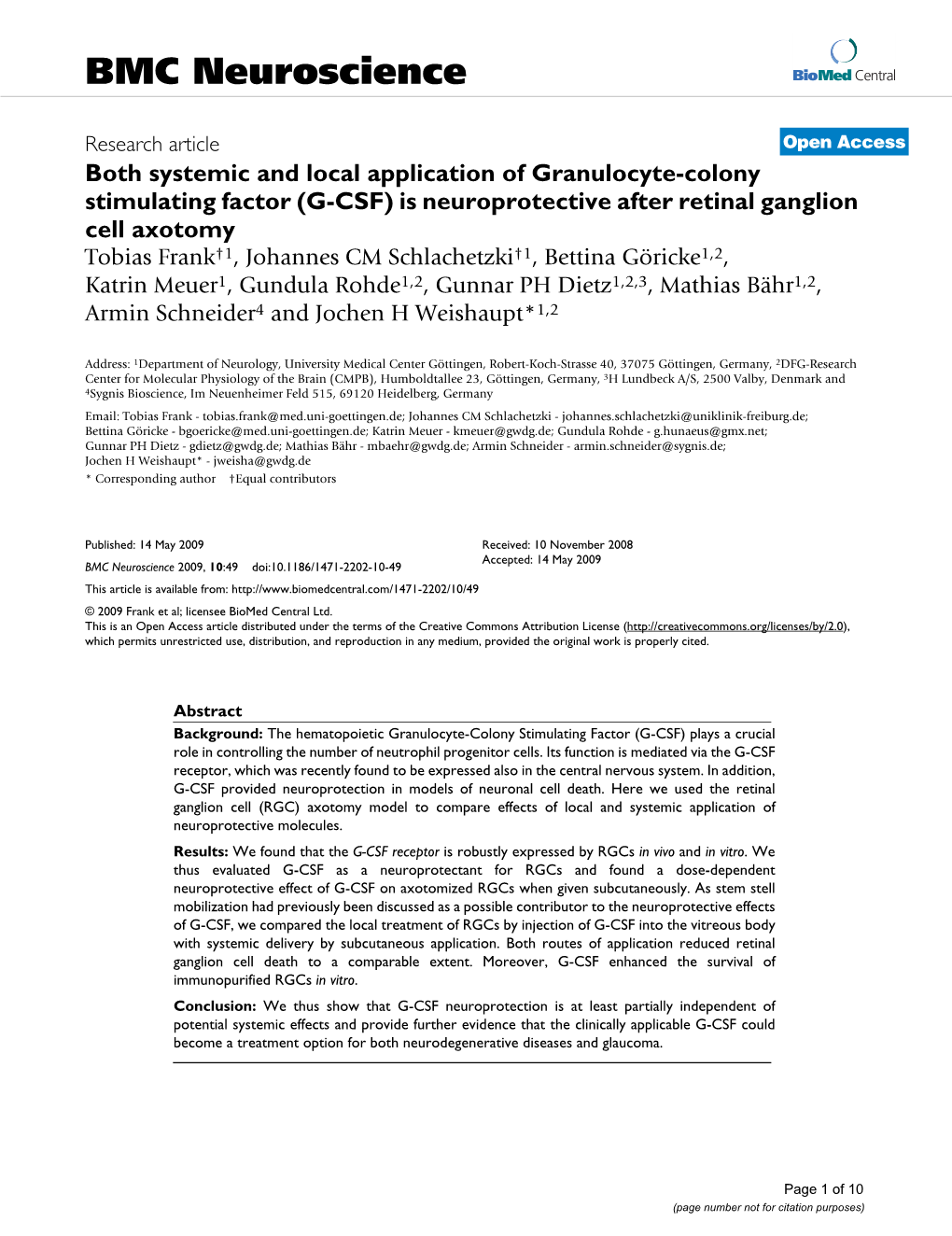 Both Systemic and Local Application of Granulocyte-Colony Stimulating