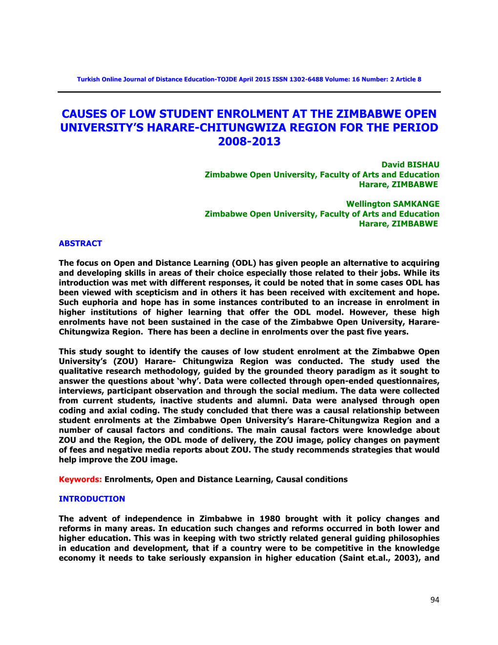 Causes of Low Student Enrolment at the Zimbabwe Open University's Harare