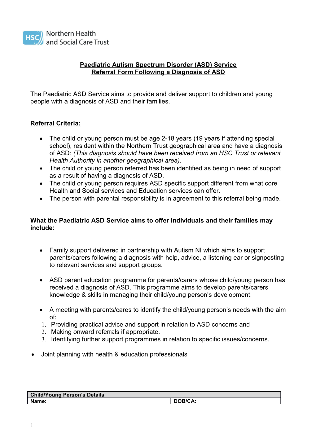 Paediatric Autism Spectrum Disorder (ASD) Service