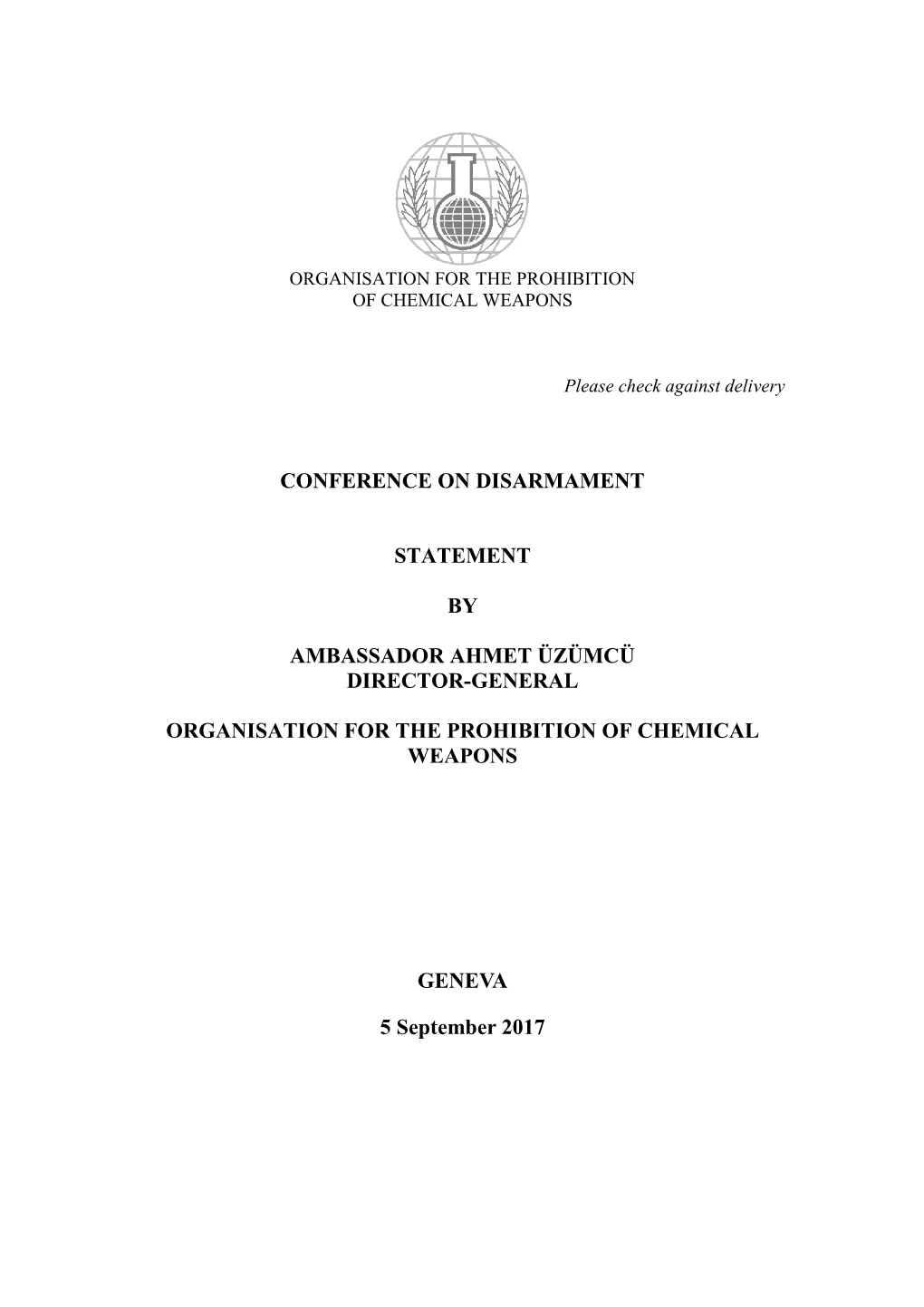 Conference on Disarmament Statement by Ambassador