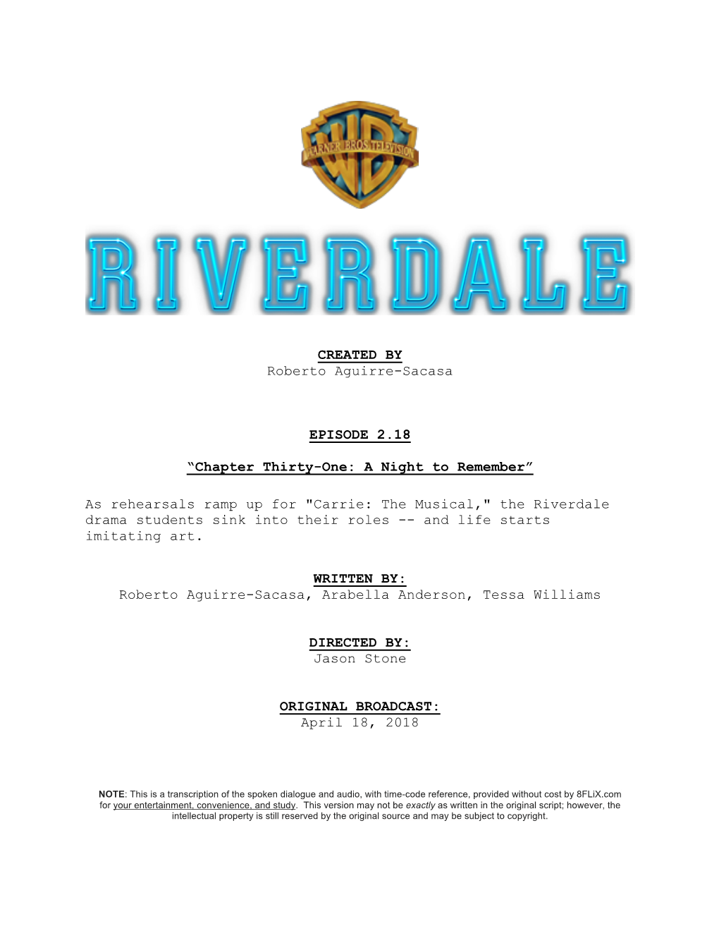 Riverdale | Dialogue Transcript | S2:E18